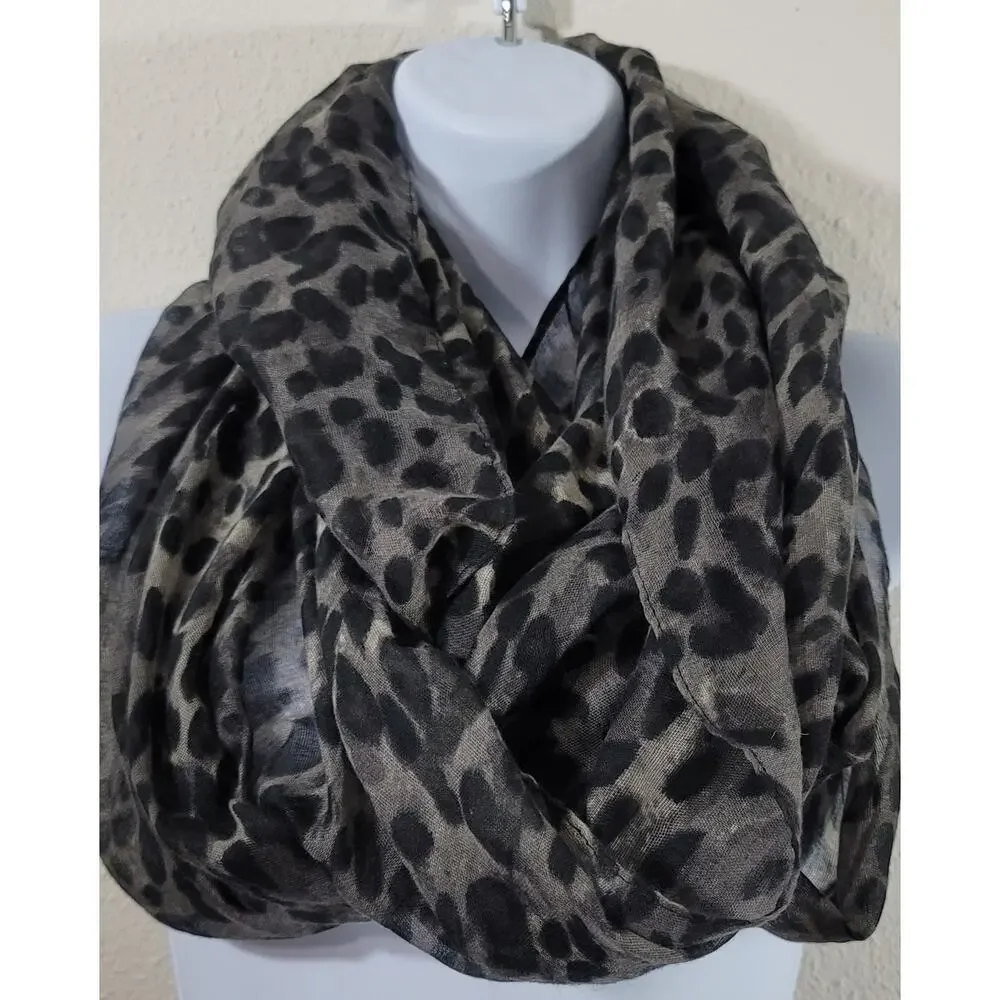 Gray Black Animal Print Infinity Scarf Lightweight